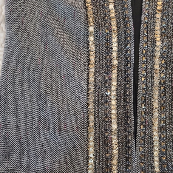 Chico's Grey Beaded Embellished Lined Wool Blend Vest Size 2 Large - Picture 4 of 6